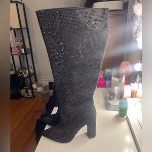 Black sparkly knee high boots